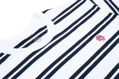 Odyssey Stitched Monogram Striped Tee (Navy/White with Burgundy Stitch)